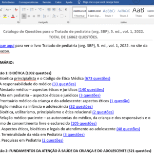 Sumário do Banco de Questões - Catálogo Word 16000 PEDIATRIA
