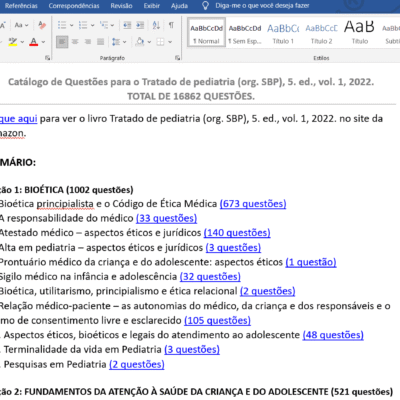 Sumário do Banco de Questões - Catálogo Word 16000 PEDIATRIA