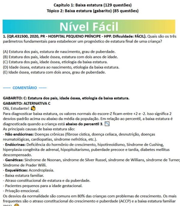 Banco de Questões Gratuito de Endocrinologia Pediátrica em PDF - Imagem 2