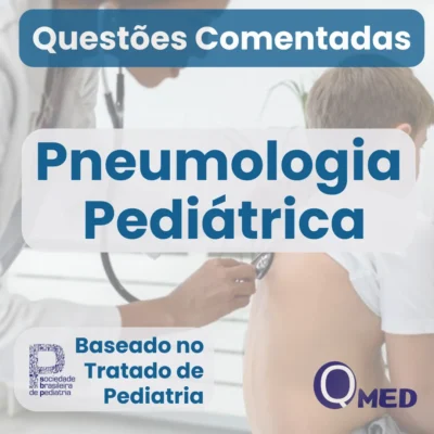 Capa do eBook “Questões Comentadas de Pneumologia Pediátrica para Residência Médica”, do site Questões MED, com questões comentadas de provas de residência médica na área de pneumologia pediátrica, voltadas para estudo e preparação para exames de residência médica e concursos públicos.