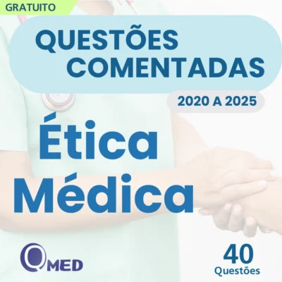 Capa do ebook gratuito de ética médica com questões de residência médica comentadas e classificadas.