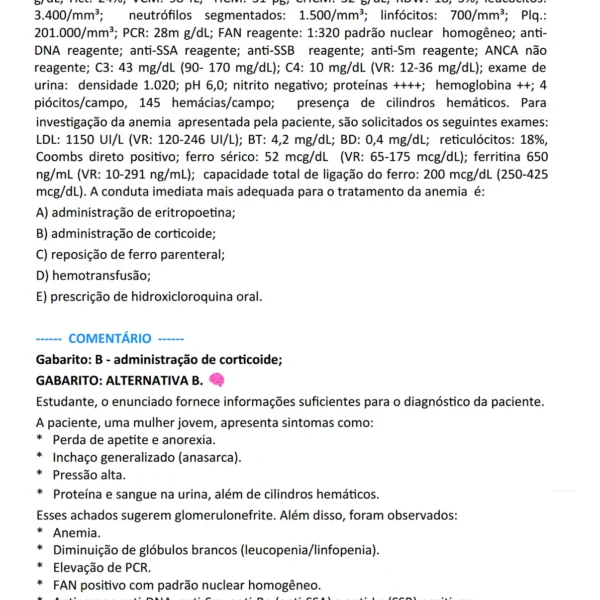 Amostra de página do ebook de questoes comentadas de reumatologia para residencia medica - questoesmed