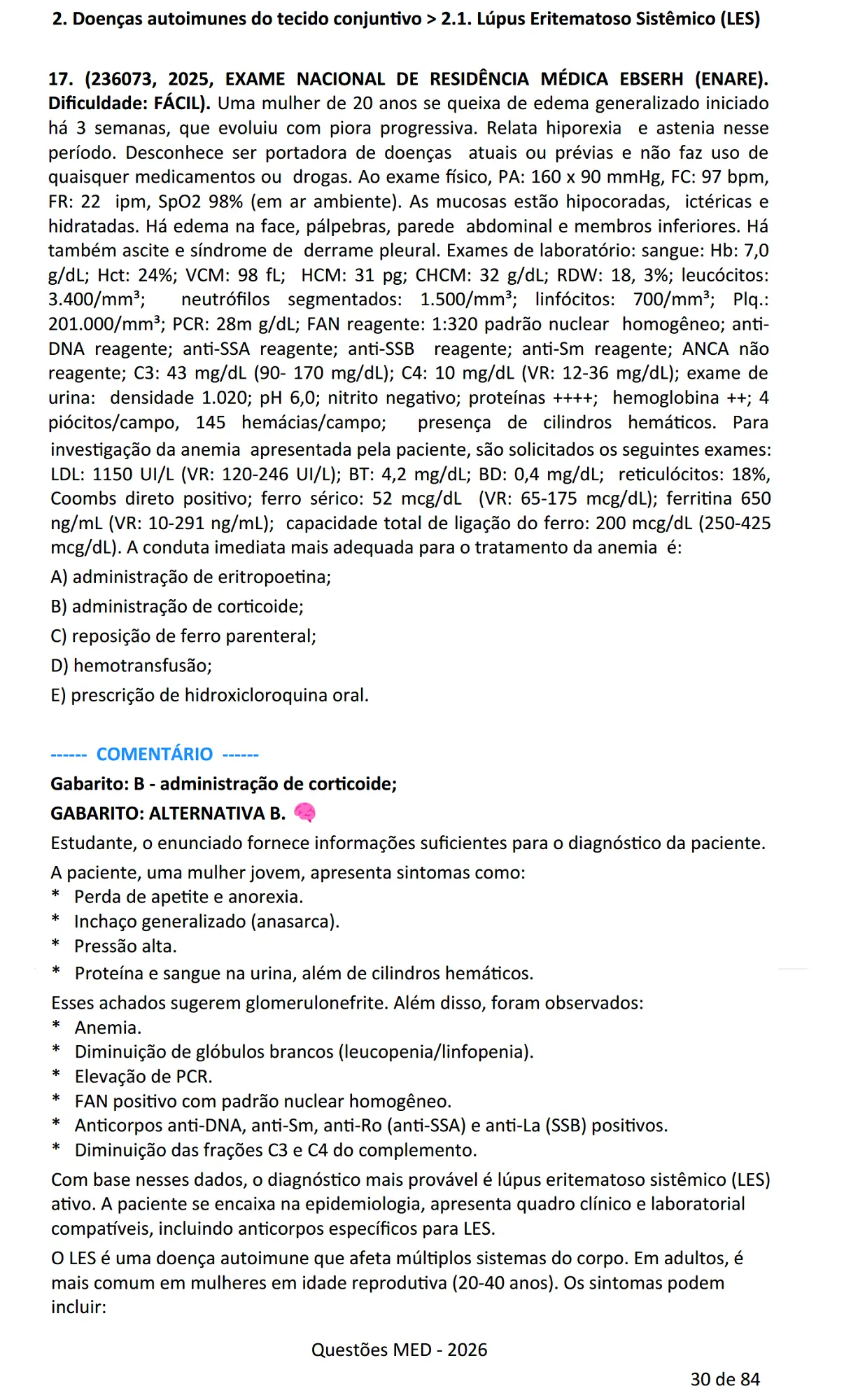 Amostra de página do ebook de questoes comentadas de reumatologia para residencia medica - questoesmed